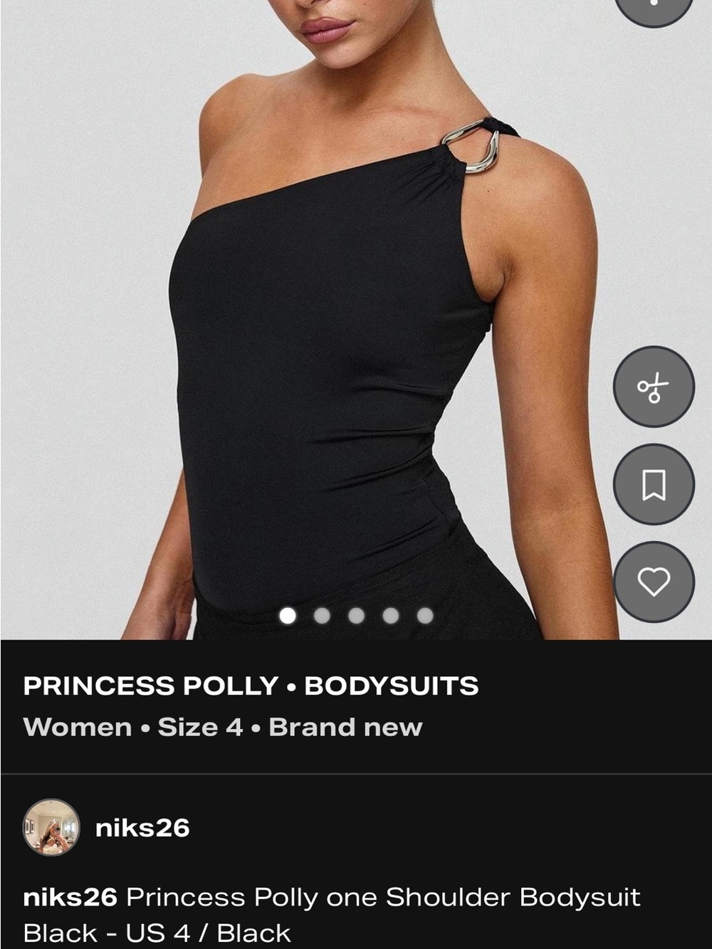 Princess Polly Black One-Shoulder Bodysuit with Silver Ring